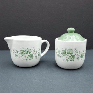 Jay Import Company Green Ivy Creamer Sugar Bowl with Lid Corelle Callaway Design